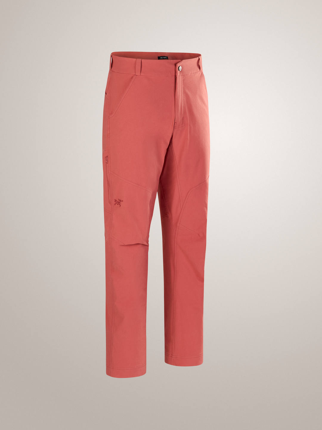 Men's Cronin Cotton Pant in coral, featuring a relaxed fit, multiple pockets, and durable stretch fabric.