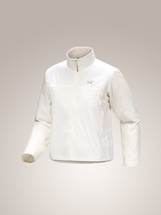 Silk white Arc'teryx Elec Insulated women's jacket on gray background