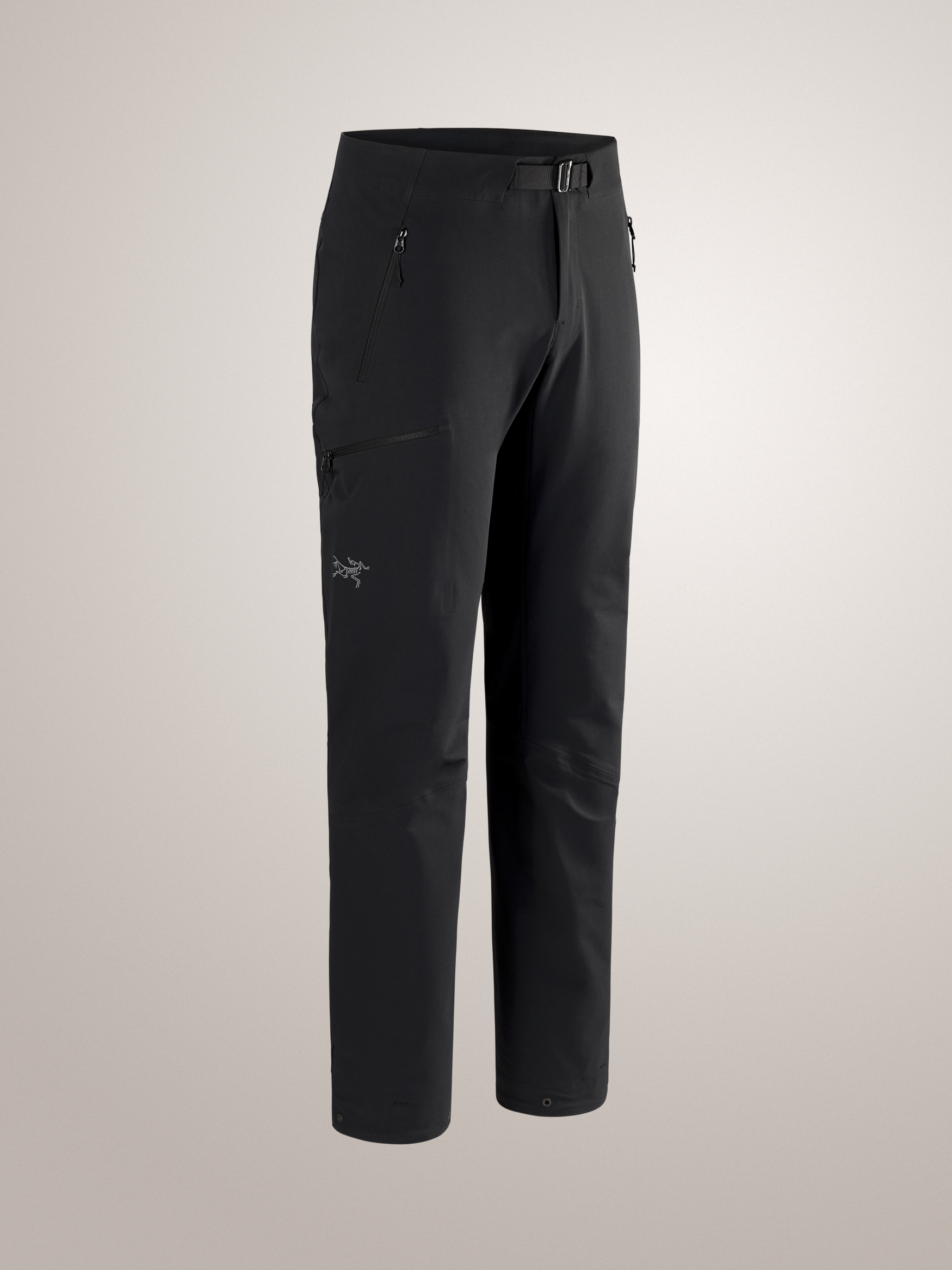 Black Arc'teryx Gamma AR men's pants on gray background