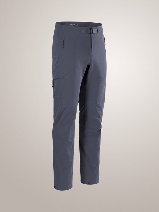 Men's Arc'teryx Gamma SL Pant in dark gray, lightweight stretch softshell with belt and zippered pockets.