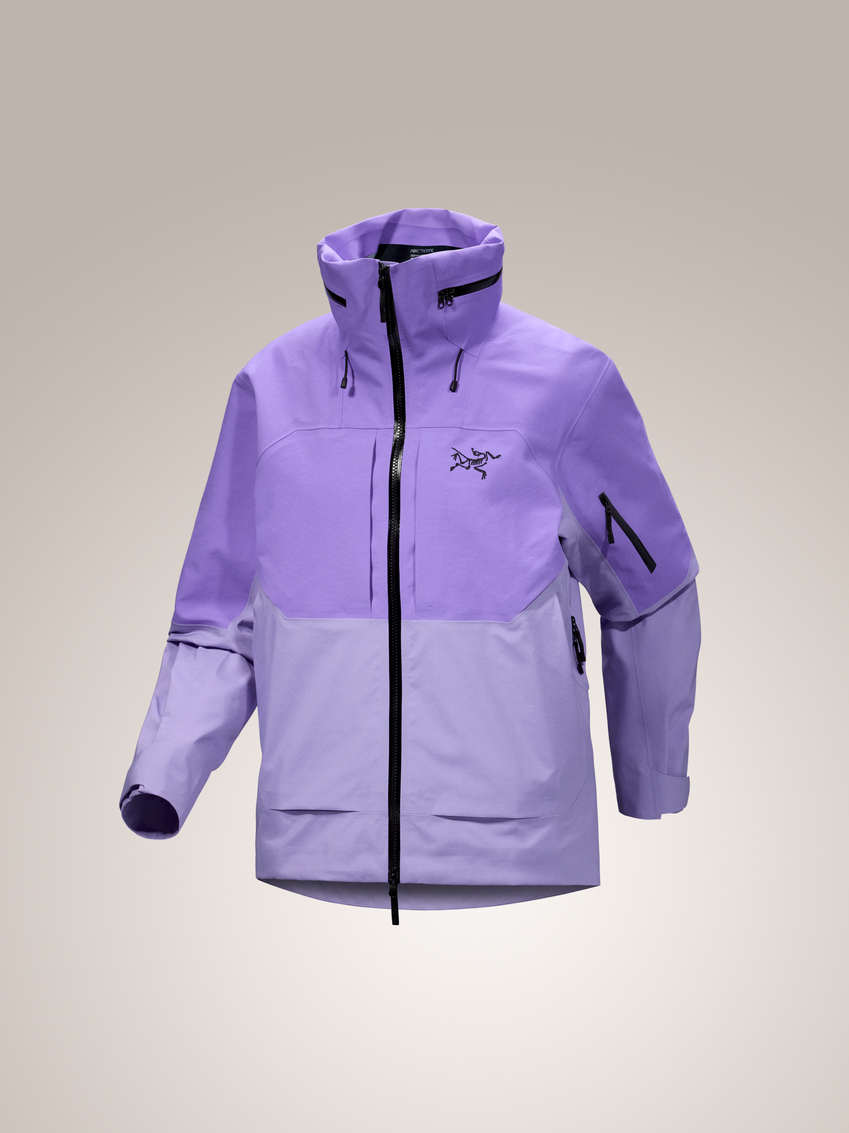 Aster purple Arc'teryx Incendia women's jacket on gray background