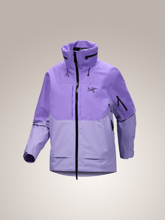 Aster purple Arc'teryx Incendia women's jacket on gray background