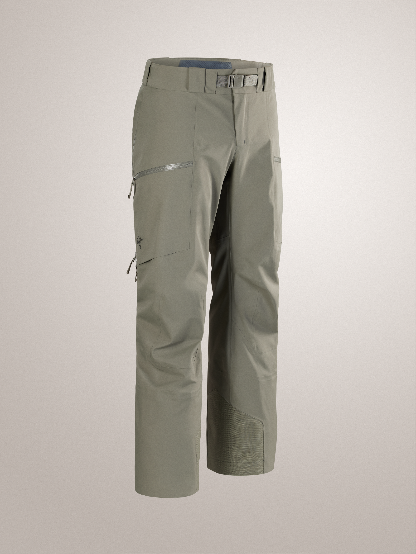 Forage gray Arc'teryx Sabre ski snowboard pants on a light gray background