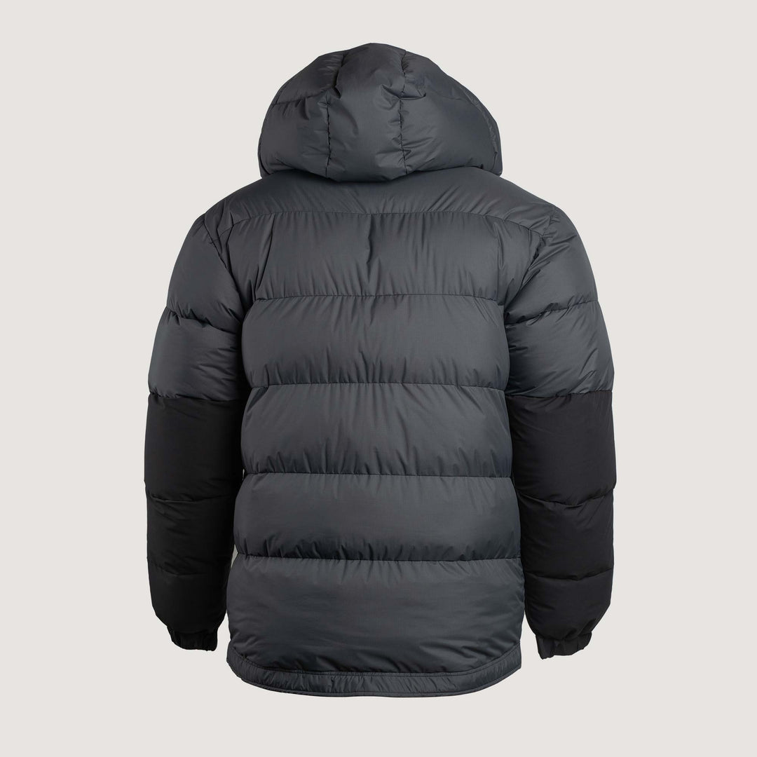 Feathered Friends Khumbu Parka Iron Gray studio photo view of the back