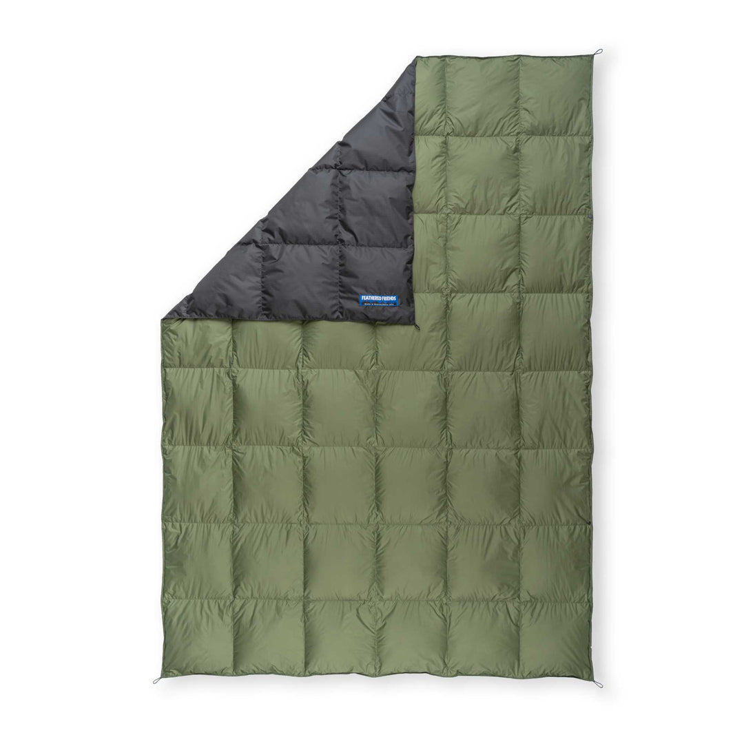 Feathered Friends-Limited Edition Upcycled Water Resistant Down Blanket-Upcycled Down Blanket-Black / Dark Green-