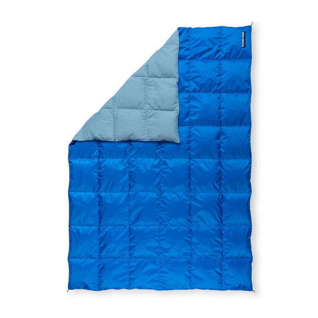 Feathered Friends-Limited Edition Upcycled Water Resistant Down Blanket-Upcycled Down Blanket-Blue / Light Blue-
