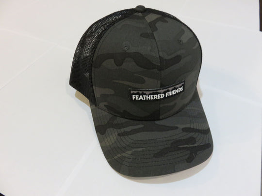 Kam Gear-Feathered Friends Pro Style Trucker Mountain Logo Patch Hat-Clothing-Black Camo/Black-