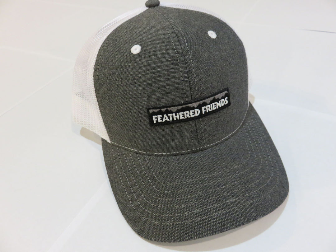 Kam Gear-Feathered Friends Pro Style Trucker Mountain Logo Patch Hat-Clothing-Black Chambray/White-