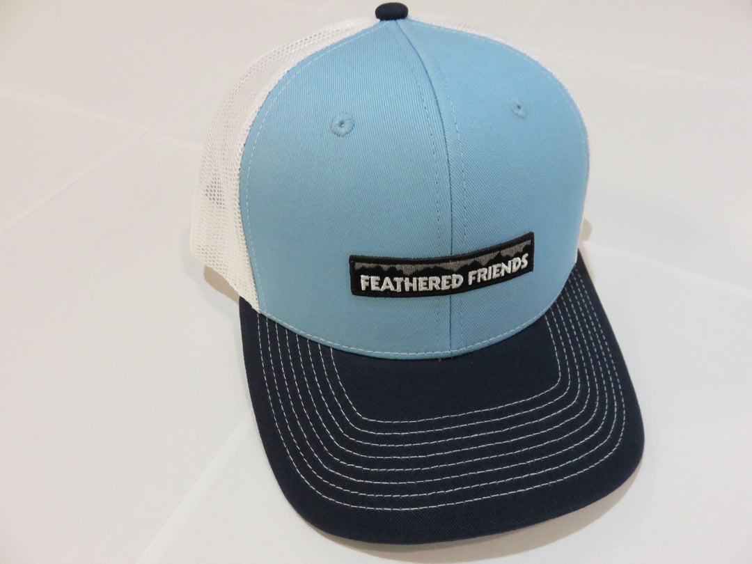 Kam Gear-Feathered Friends Pro Style Trucker Mountain Logo Patch Hat-Clothing-Light Blue/Navy/White-