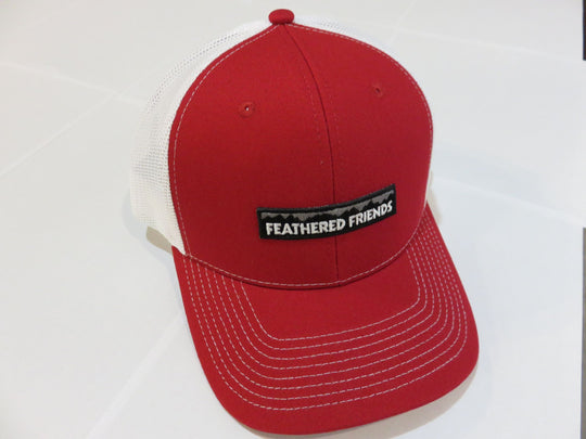 Kam Gear-Feathered Friends Pro Style Trucker Mountain Logo Patch Hat-Clothing-Red/White-