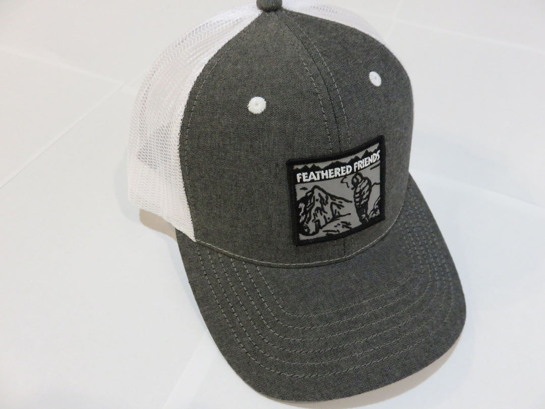 Kam Gear-Feathered Friends Smoking Man Pro Style Trucker Hat-Clothing-Black Chambray/White-