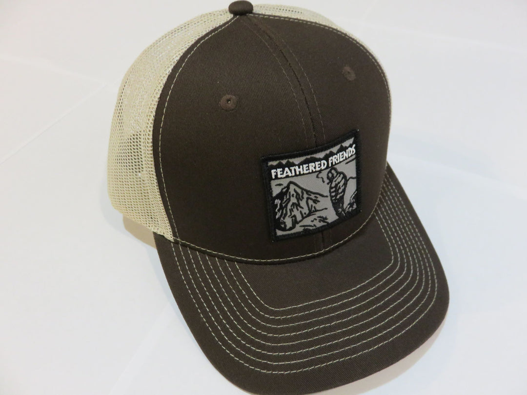 Kam Gear-Feathered Friends Smoking Man Pro Style Trucker Hat-Clothing-Charcoal Brown/Tan-