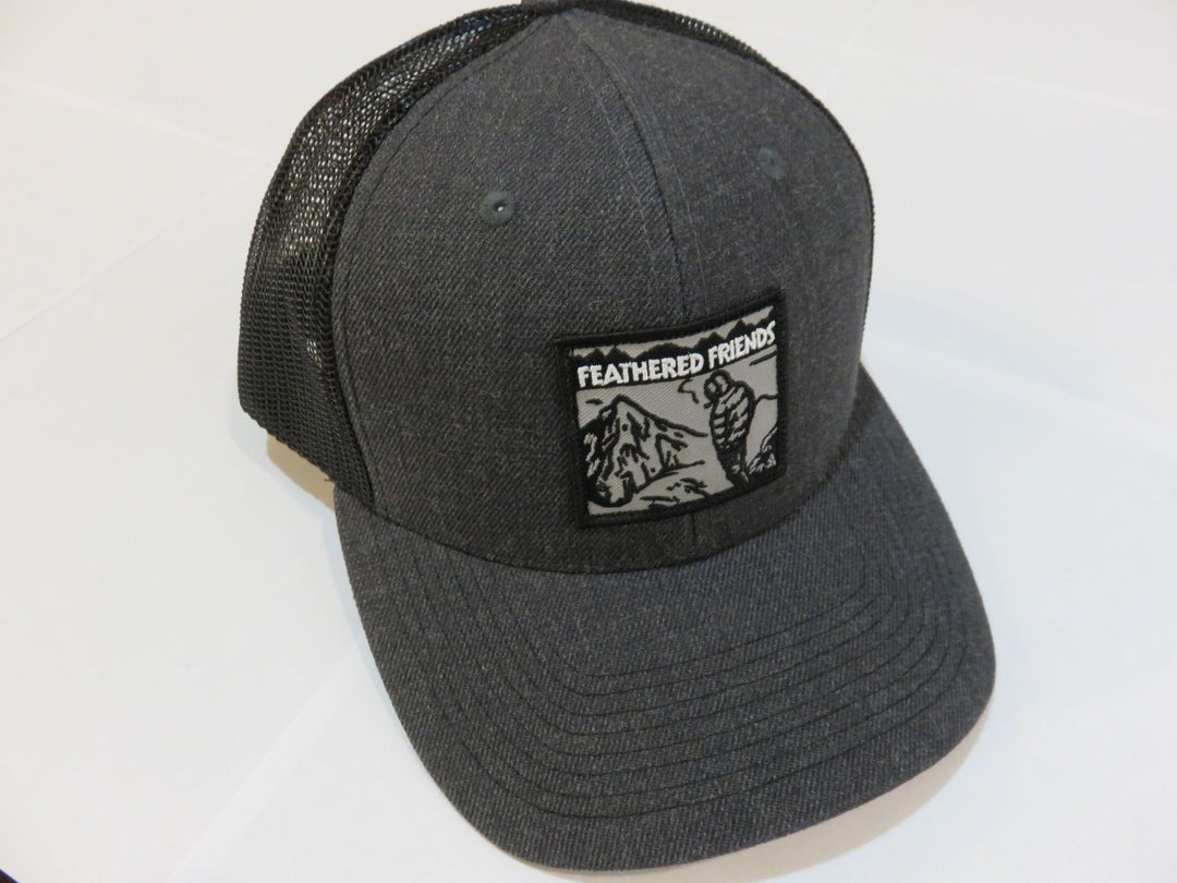 Kam Gear-Feathered Friends Smoking Man Pro Style Trucker Hat-Clothing-Heather Charcoal/Black-