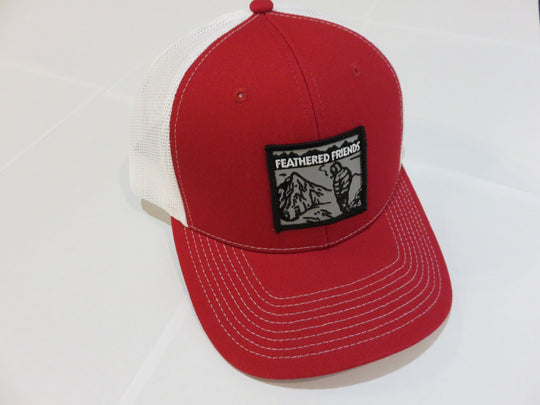 Kam Gear-Feathered Friends Smoking Man Pro Style Trucker Hat-Clothing-Red/White-