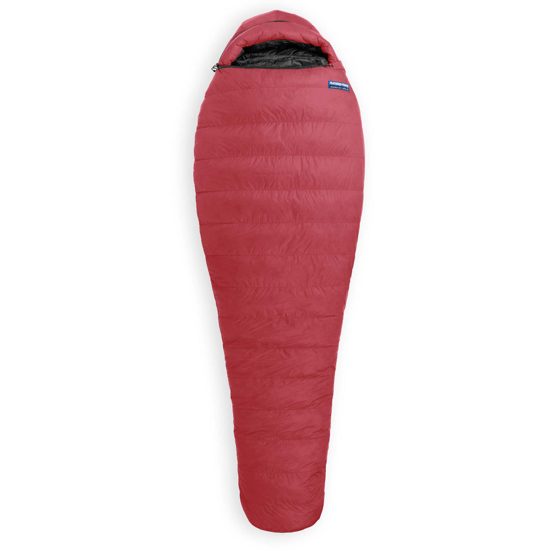 Feathered Friends Snowbunting 0 Degree Winter Light sleeping bag in red color on white background