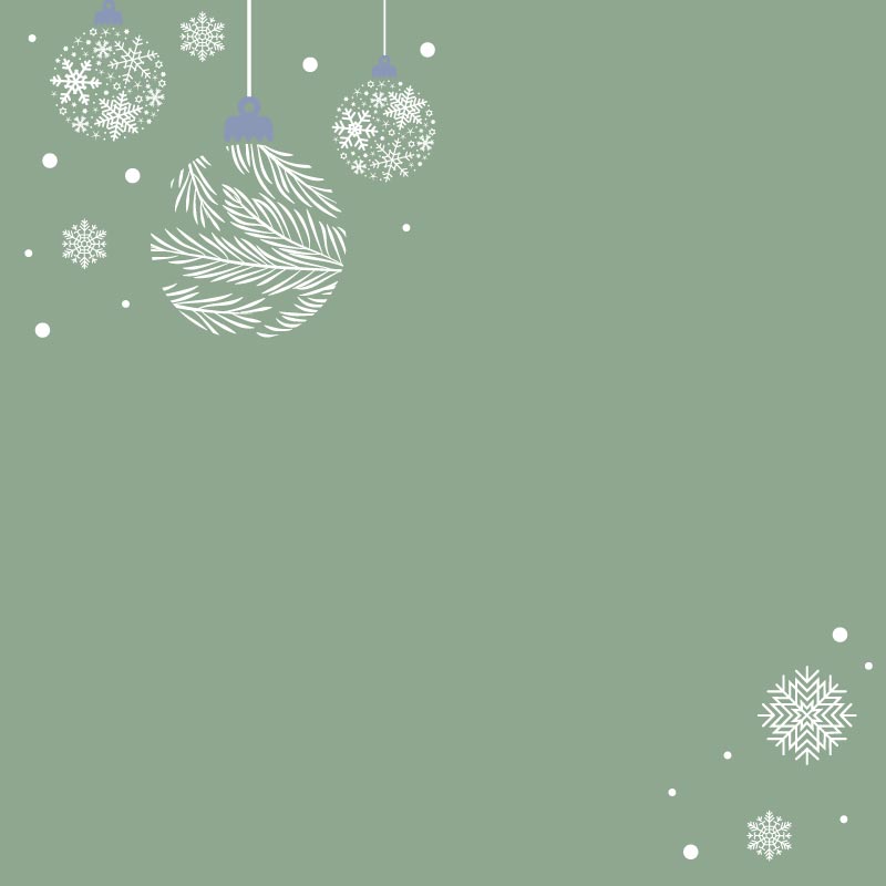 Light green background with white ornaments and snowflakes
