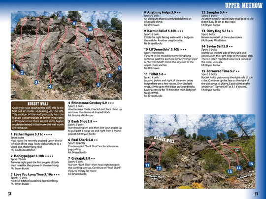 Mazama rock climbing guide page showing climbing routes
