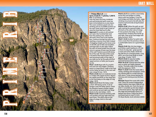 Mazama climbing guide book showing multipitch topo map of Prime Rib