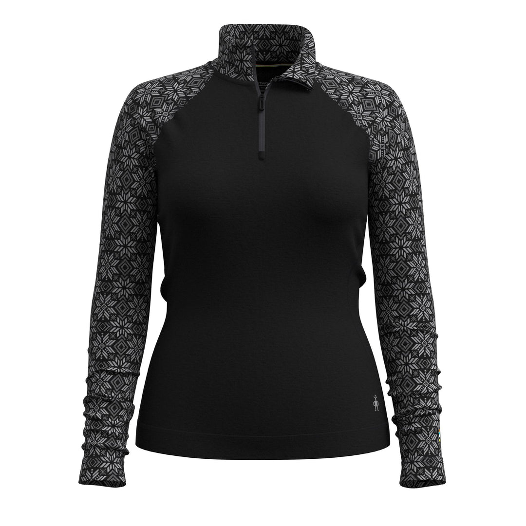 Smartwool-Classic Thermal Merino Base Layer 1/4 Zip Women's-Clothing-Black Digi Snow