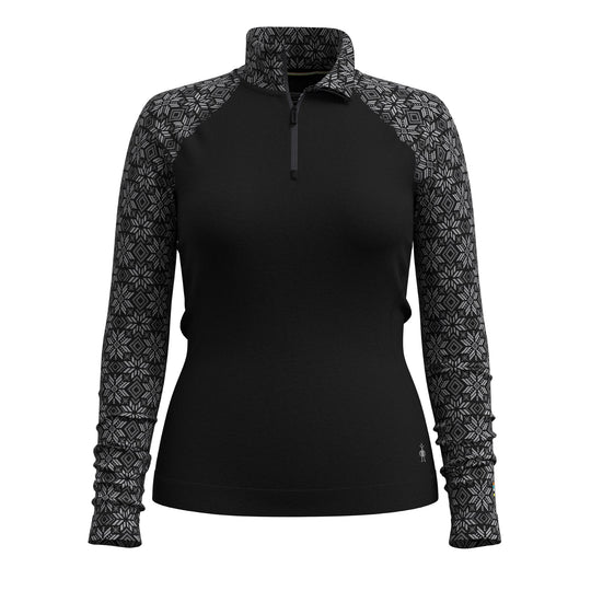 Smartwool-Classic Thermal Merino Base Layer 1/4 Zip Women's-Clothing-Black Digi Snow