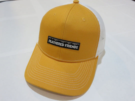 Kam Gear-Feathered Friends Pro Style Trucker Mountain Logo Patch Hat-Clothing-Gold/White-