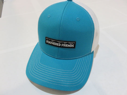 Kam Gear-Feathered Friends Pro Style Trucker Mountain Logo Patch Hat-Clothing-Turquoise/White-