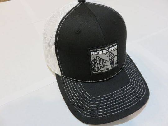 Kam Gear-Feathered Friends Smoking Man Pro Style Trucker Hat-Clothing-Black/White-