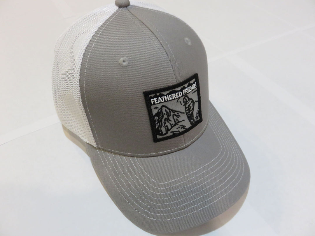 Kam Gear-Feathered Friends Smoking Man Pro Style Trucker Hat-Clothing-Gray/White-