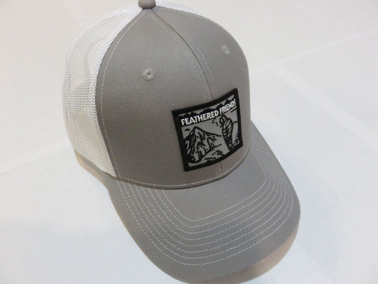 Kam Gear-Feathered Friends Smoking Man Pro Style Trucker Hat-Clothing-Gray/White-