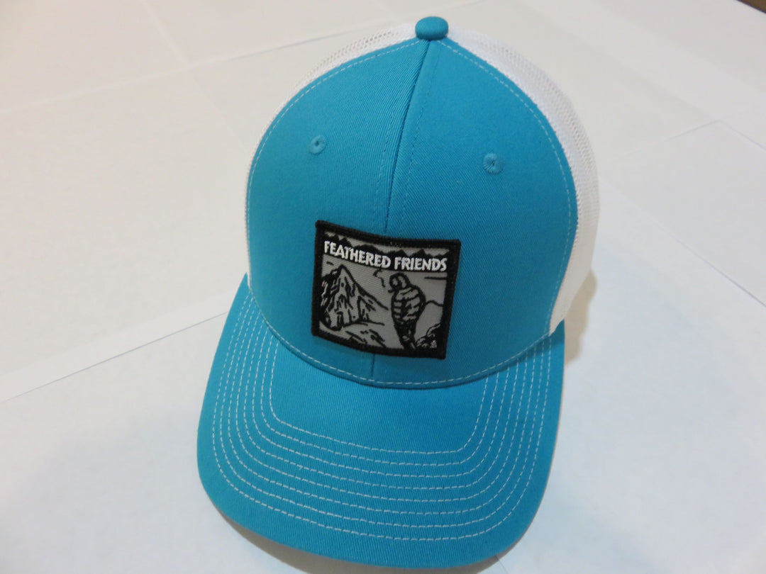 Kam Gear-Feathered Friends Smoking Man Pro Style Trucker Hat-Clothing-Turquoise/White-